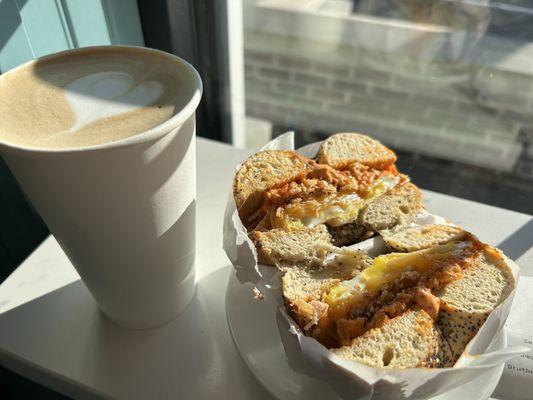 Maple latte and bagel sandwich