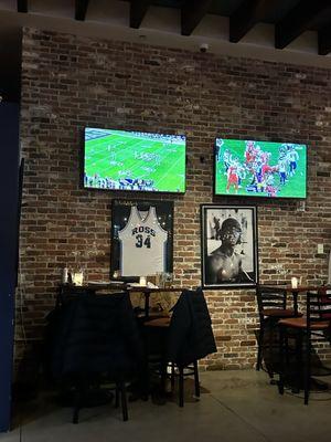 Lots of tv to watch sports and the decor is sweet