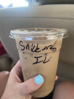 Snickers Iced Latte w/ almond milk