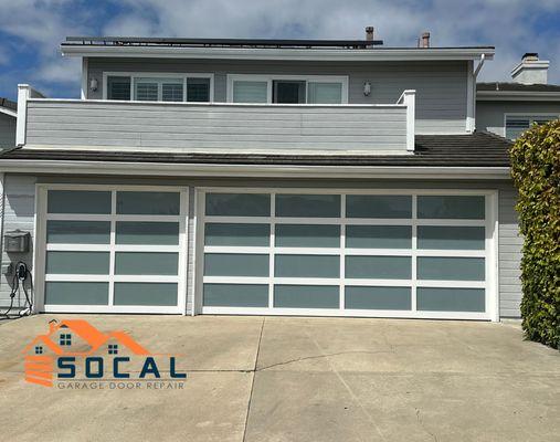 Glass Full-View Garage Double & Single | White Laminated Glass With White Powder Coated Frame | SoCal Garage Door Repair Inc.