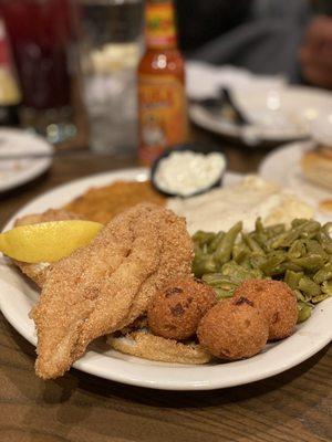 Catfish plate with Thursday's side of the day, Sweet Potato Casserole!