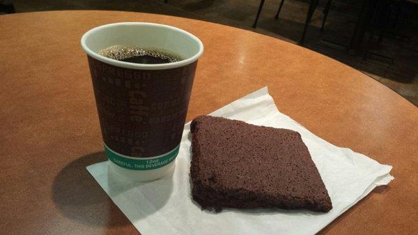 Coffee and brownie breakfast.