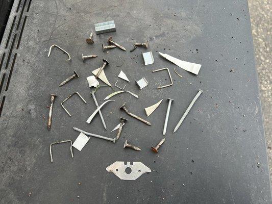 Razor blade, nails, staples, aluminum shrapnel