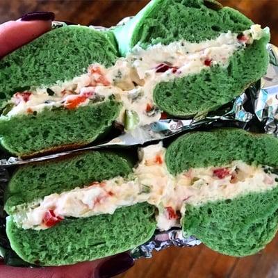 I recently ordered their St. Patrick's Day green bagel with vegetable cream cheese! Yum!