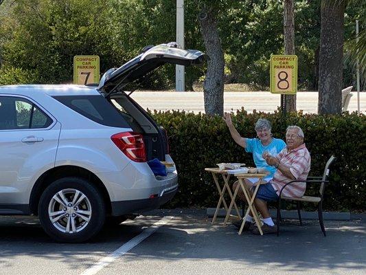 Corona virus no problem picnic in parking lot