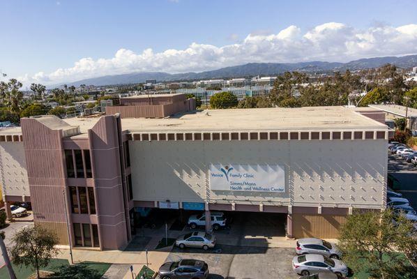 Aerial view of Simms/Mann Health and Wellness Center