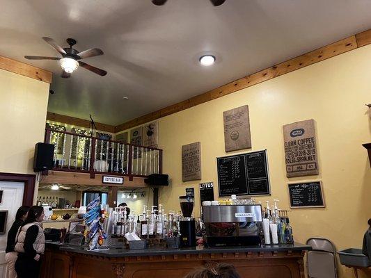 Service counter with live music stage above.