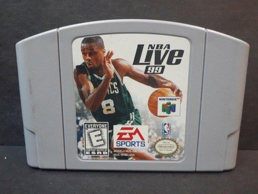 The Celtics' Antoine Walker on the cover of EA Sports' NBA Live 99. Pictured here is the Nintendo 64 cartridge.