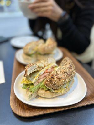 Avocado-egg-tomato on everything bagel