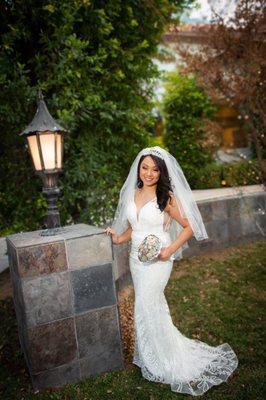 Dress, crown, and veil