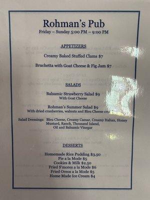 Restaurant menu