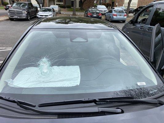 Hail damaged windshield