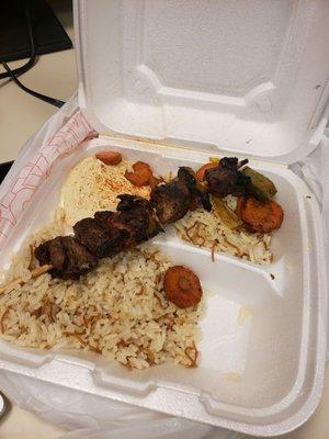 Lamb kabob over rice (came with salad and as much pita as you want, not pictured)