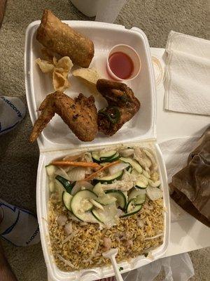 Jalapeño chicken wings and Garlic Chicken with chicken fried rice