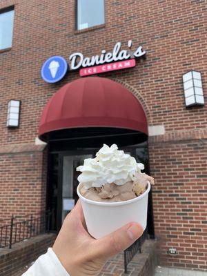 Tiramisu ice cream with whipped cream