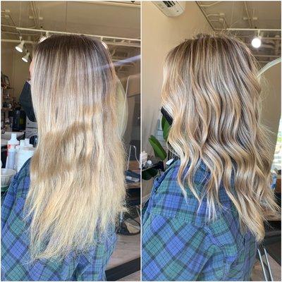 Partial balayage + root smudge + Toner + Trim