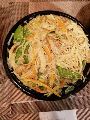 Singapore noodles with pork- delicious but not authentic or spicy