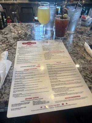 Mimosa, Bloody Mary and the menu