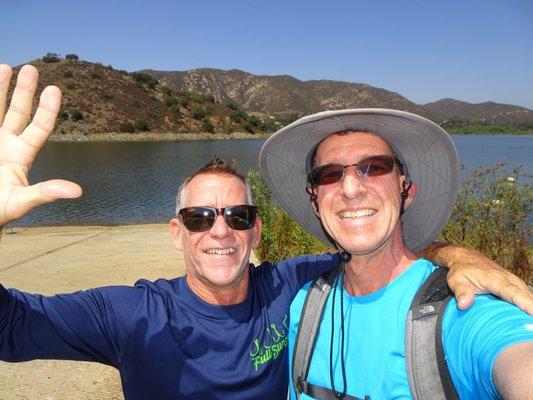 Chris- left- hiking with me at Lake Hodges