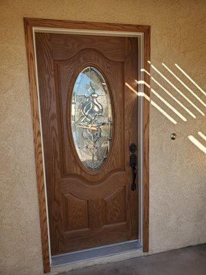 After: New Oak trim and fresh painted door jamb.