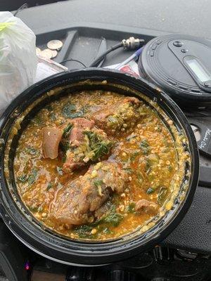 Okra soup with different cuts of meat