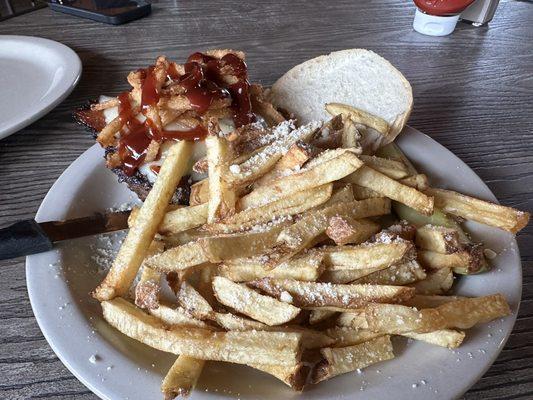 Hogtied Burger with Fresh Cut Fries with Garlic Parm