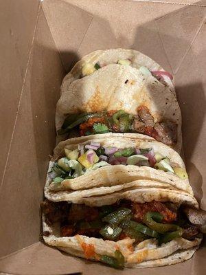 Bulgogi taco and el pastor taco