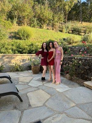 Three friends in our rooms private patio at Meadowlark Country House.