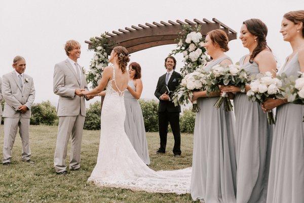 the low gathered up-do was perfect for my backless gown. All the girls looked beautiful even in the wind and rain