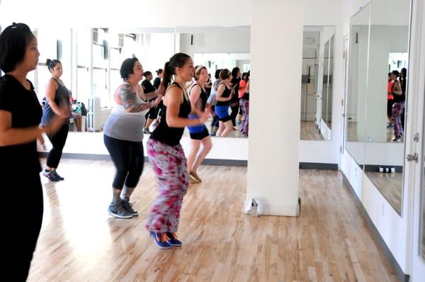 Studio 1, 40 by 19', 760 SF. Available for dance classes, fitness classes, yoga, zumba, martial arts, ballroom, ballet and more.