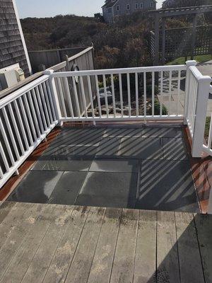 BBQ deck area with blue stone floor