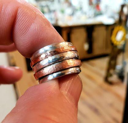 Custom made silver and copper spinner ring.