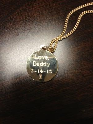 Machine engraved backside of James Avery necklace