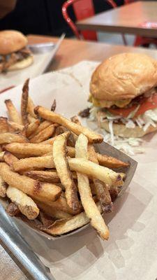 Fries and bacon cheeseburger