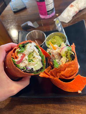 Greek wrap with sun dried tomato wrap and chicken