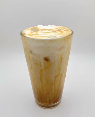 White mocha with sweet vanilla cold foam and caramel