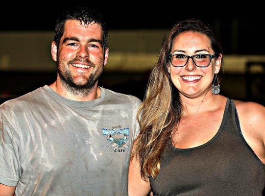 Happy racers after wife after she  got to ride with him in the main event