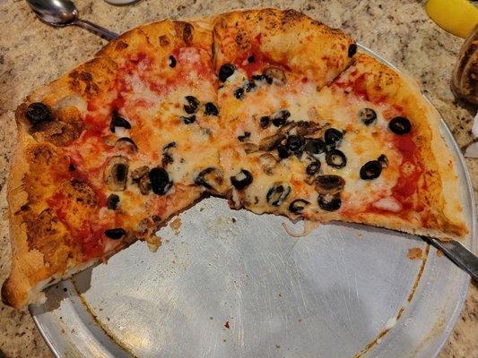 Small cheese, black olive and mushroom pizza for me. Now, I have something yummy for later