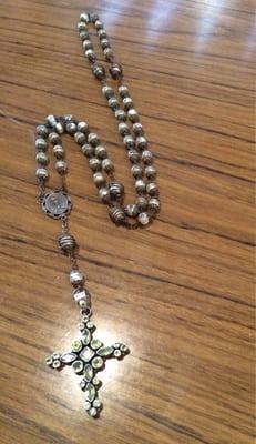 I brought Yvonne this cross to repurpose. She found the most beautiful Rosary chain that went perfectly with it!