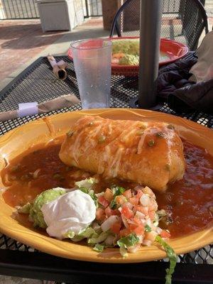 Chimichanga on the outdoor patio