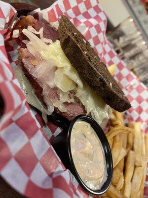 Reuben with homemade thick sliced corn beef