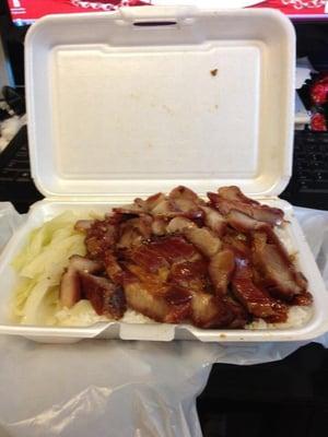 Bbq pork over rice! Added extra $2 pork!!