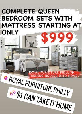 COMPLETE BEDROOM SET WITH 12" MATTRESS ONLY $999