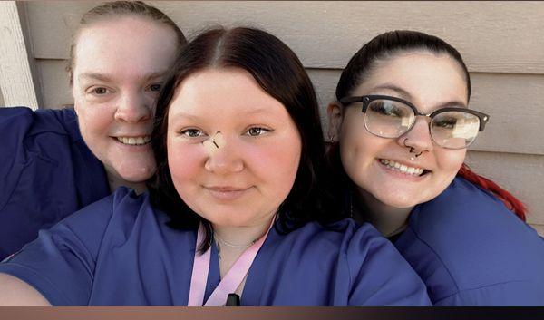 Caregiver Dora,Brianna, and med tech Lexi