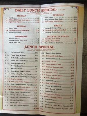 Menu specials