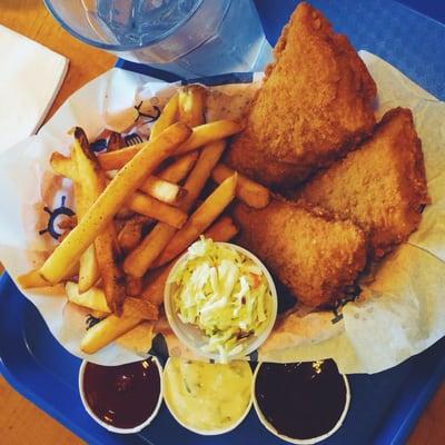 Freshly breaded and delicious white fish.