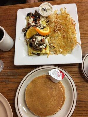 Greek Omelet w/ pancake - $9.99