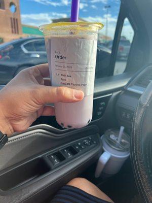 Taro milk tea with 10 tapioca pearls