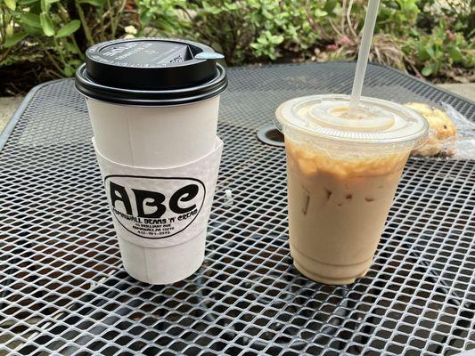 Coconut latte and iced butter pecan ice cream latte