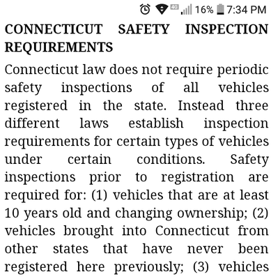 This is what is required for vehicles over 10years old sold in Connecticut. Its clear sphinx motorcars has NOT been in business long.